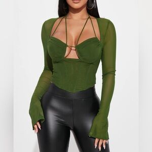 Fashion Nova NWT Melanie Mesh Corset Top - Olive